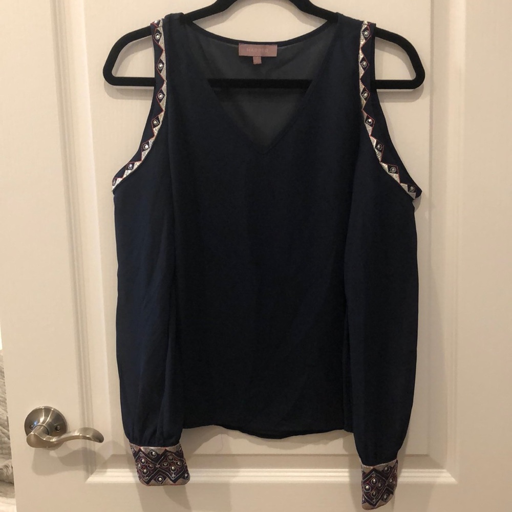 Navy blue sheer shoulder blouse. Size S